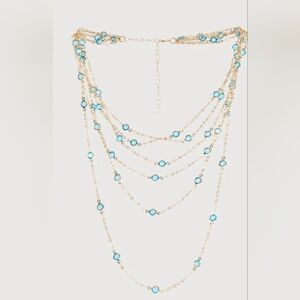 SAACHI Gold and Blue Gemstone Necklace